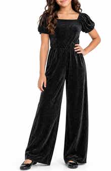Kids' Glitter Velvet Puff Sleeve Jumpsuit