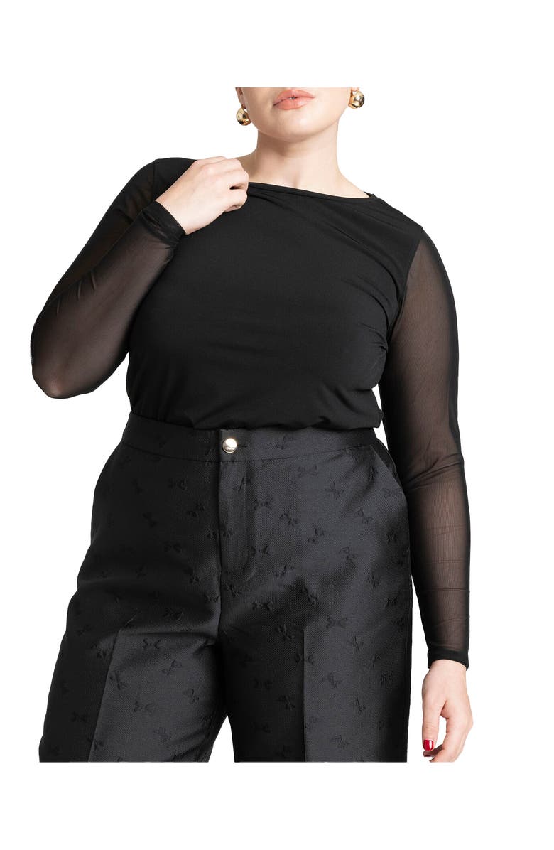 ELOQUII Sheer Sleeve Tee, Main, color, Black Onyx