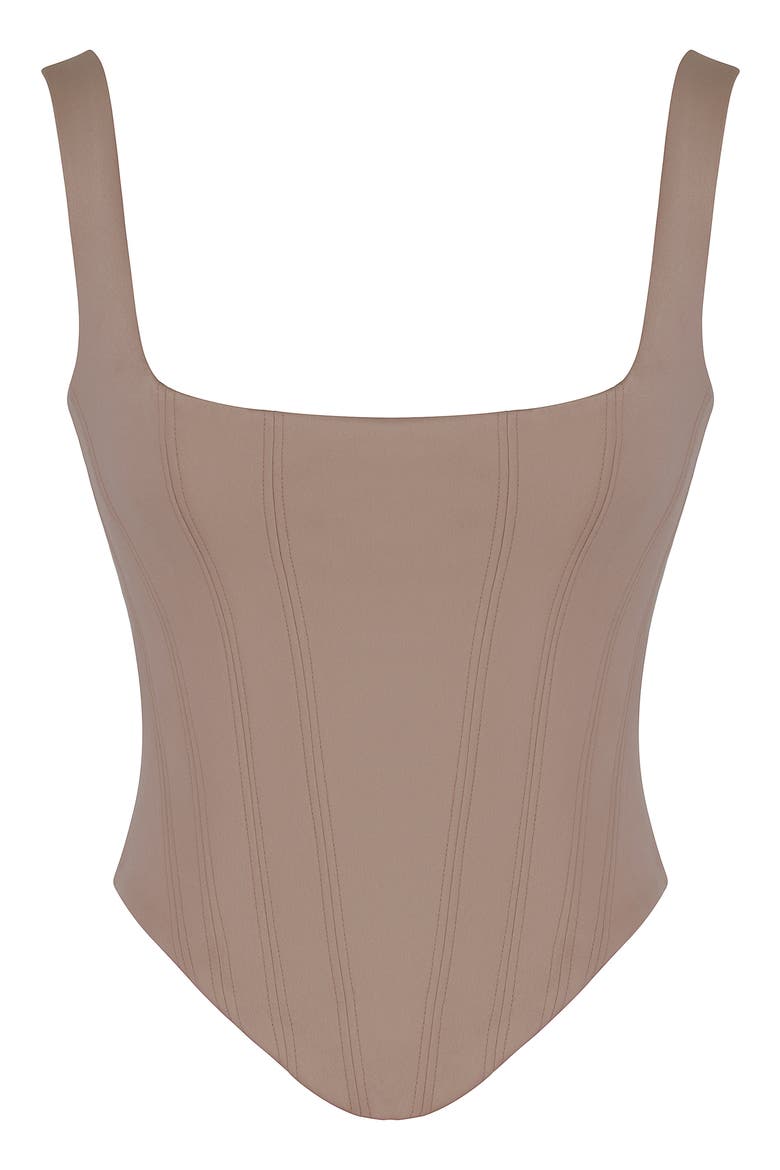 Rafa Satin Longline Corset Top, Alternate, color, STONE