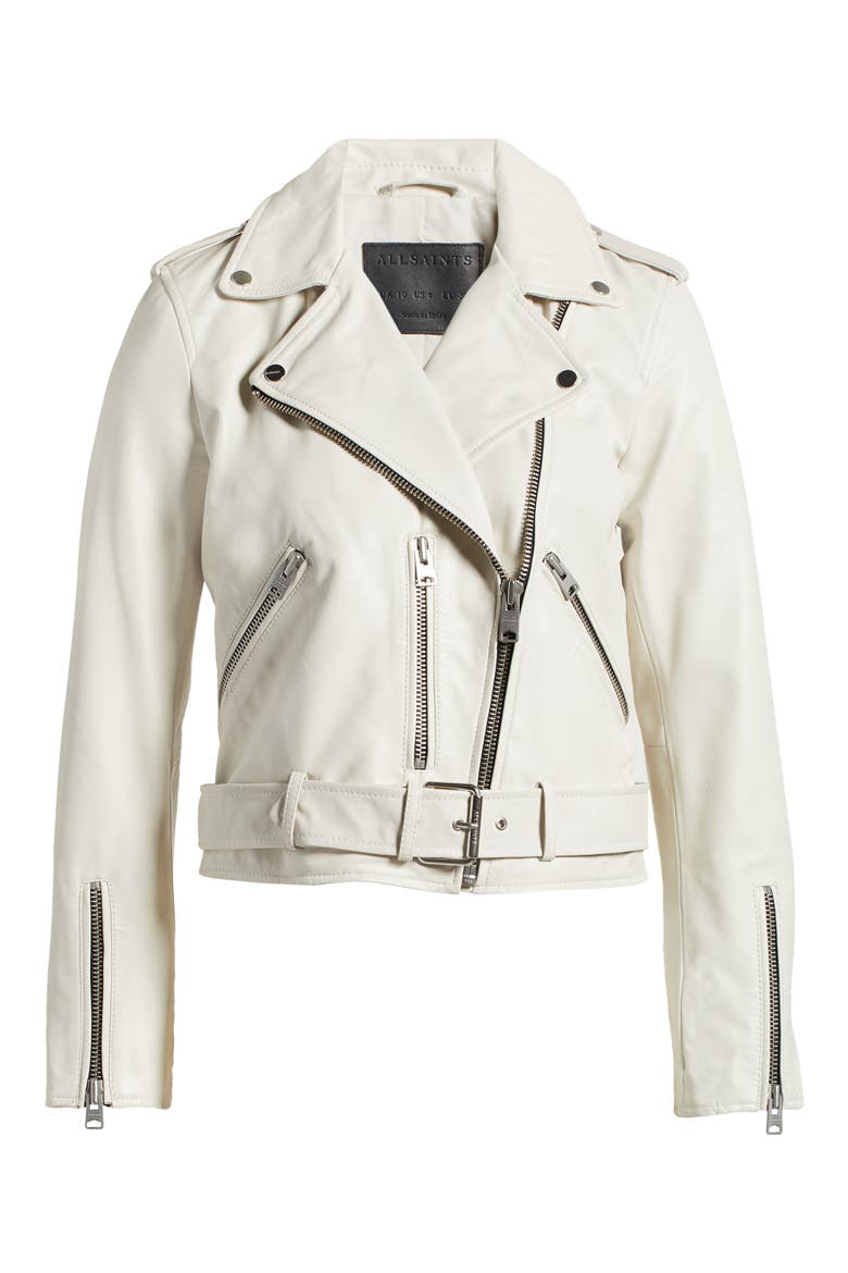 Balfern Sheepskin Leather Biker Jacket, Alternate, color, PAMPAS WHITE