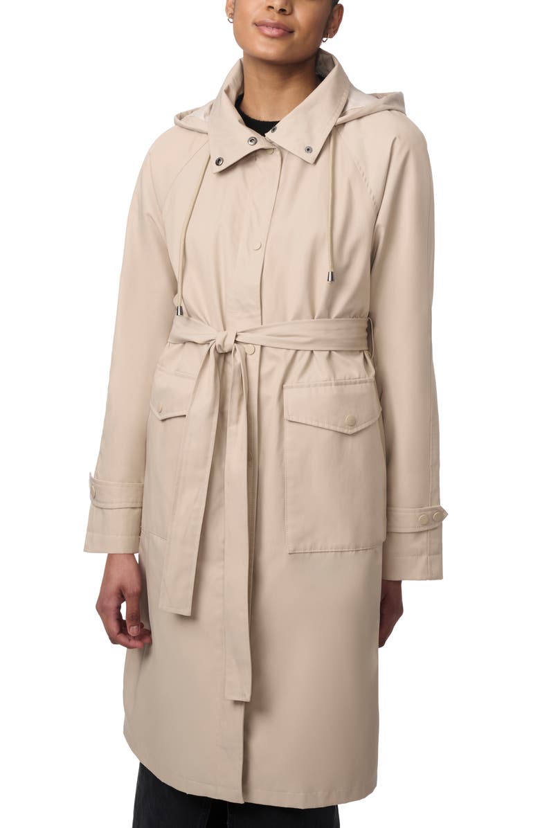 Bernardo Water Resistant Tie Belt Packable Raincoat, Alternate, color, Taupe