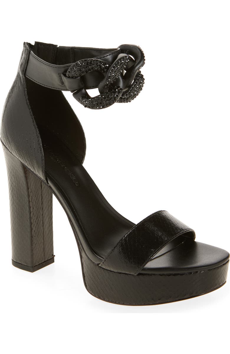 KARL LAGERFELD PARIS Anisha Crystal Links Platform Sandal, Main, color, Black/ Black