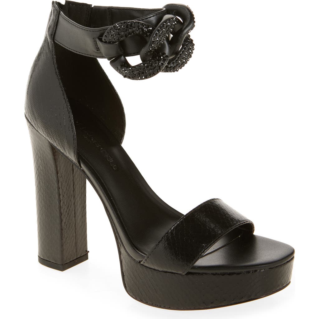 Karl Lagerfeld Paris Anisha Crystal Links Platform Sandal In Black/black