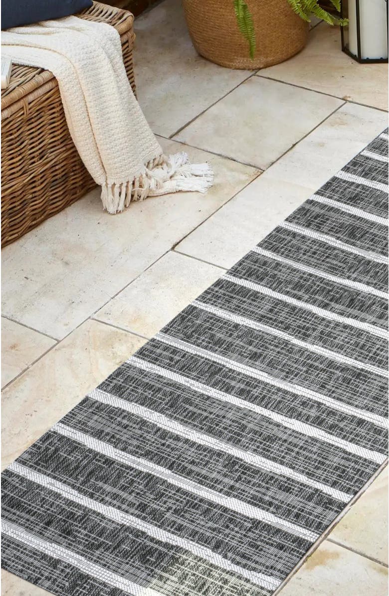 JONATHAN Y Colonia Berber Stripe Indoor/Outdoor Area Rug, Alternate, color, Black/Ivory