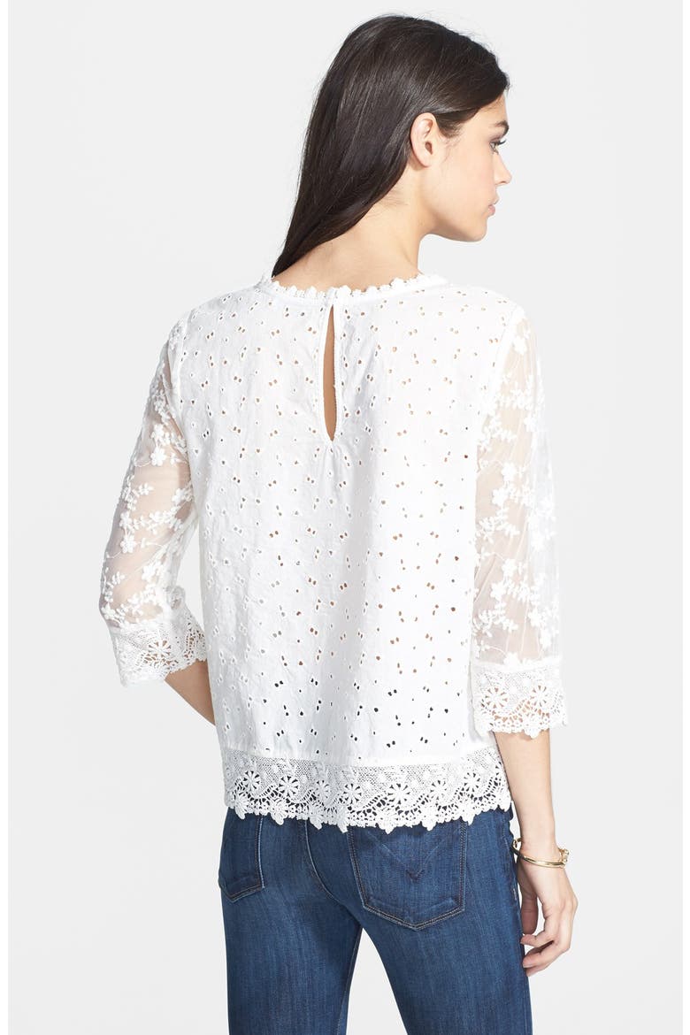 Hinge® Lace Detail Three Quarter Sleeve Blouse, Alternate, color, CREAM CLOUD