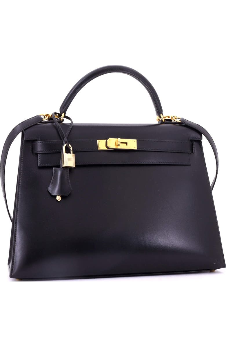 Pre-Owned Hermes Kelly Handbag Black Box Calf with Gold Hardware 32, Alternate, color, Noir