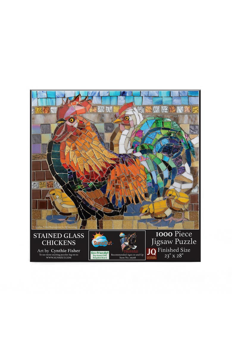 Sunsout Stained Glass Chickens 1000 piece Jigsaw Puzzle for Adults, Alternate, color, Multicolor