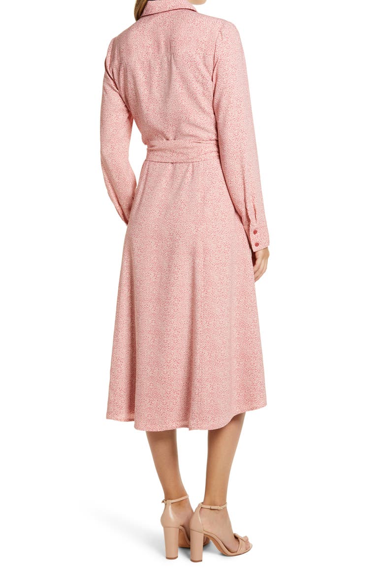 Tie Waist Long Sleeve Shirtdress, Alternate, color, PINK CHEETAH