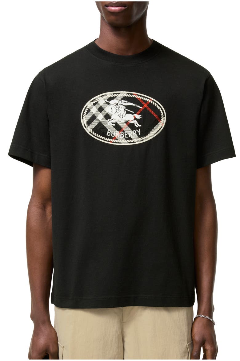 Check Knight Stamp Cotton T-shirt, Main, color, Black