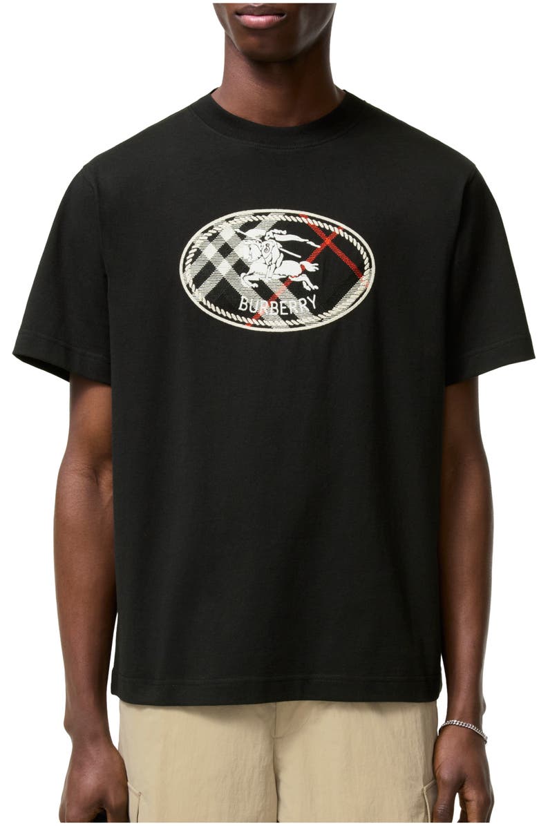 Burberry Check Knight Stamp Cotton T-shirt, Main, color, Black