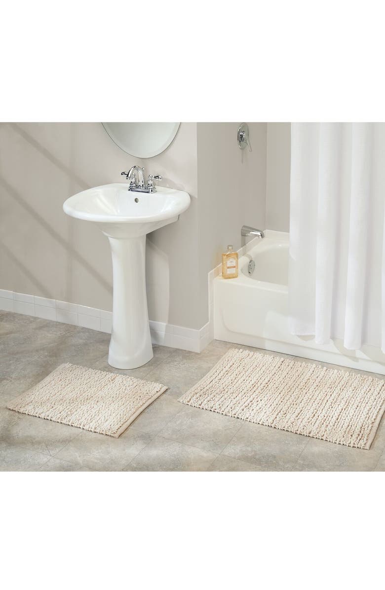 mDesign Bathroom 3 Piece Rug Set, Cotton, Water Absorbent Bath Mats, Natural/Tan, Alternate, color, 