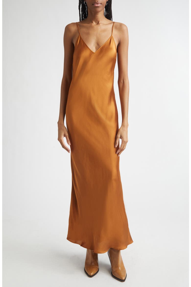 Nevana Satin Slipdress, Main, color, CARAMEL