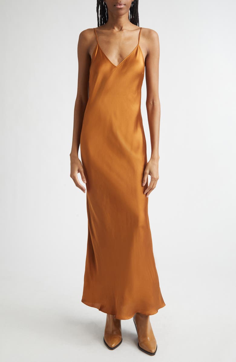 Isabel Marant Nevana Satin Slipdress, Main, color, Caramel