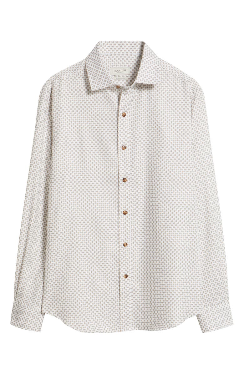 Bugatchi Axel Shaped Fit Geo Print Button-Up Shirt, Alternate, color, Camel