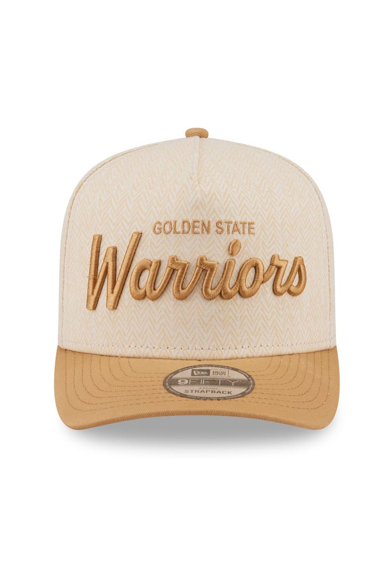 Men's New Era  Cream Golden State Warriors Herringbone 9FIFTY A-Frame Snapback Hat, Alternate, color, Cream