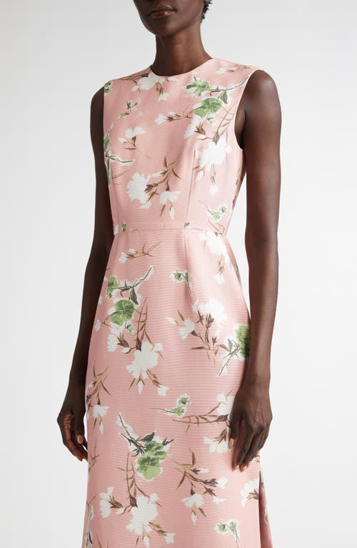 Shop Erdem Floral Print Faille Sheath Dress In Carnation Cyanotype Rose