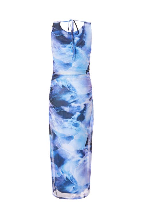 Quiz Mesh Cowl Back Maxi Dress In Blue