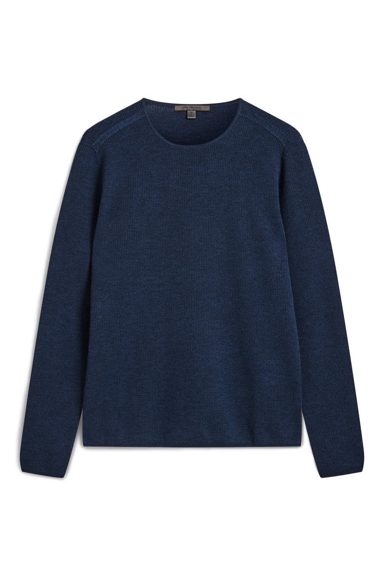 Leira Ribbed Wool & Silk Crewneck Sweater, Alternate, color, DARK NAVY