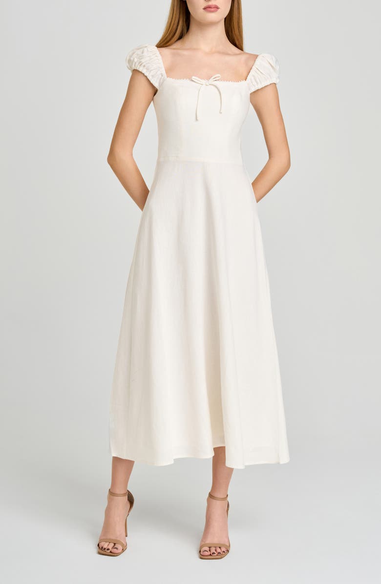 WAYF Carina Cap Sleeve Linen Blend Maxi Dress, Main, color, Ivory