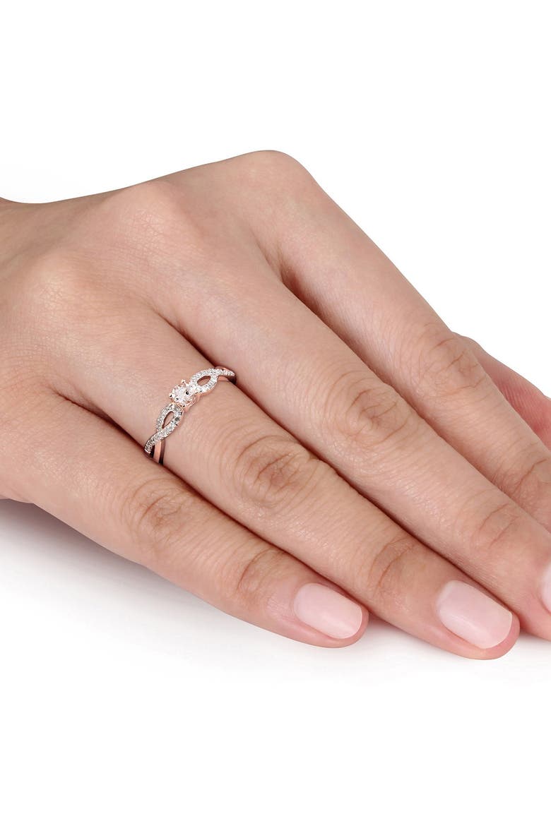 Pink Rhodium Plated Sterling Silver Morganite & Diamond Ring - 0.10 ctw, Alternate, color, PINK