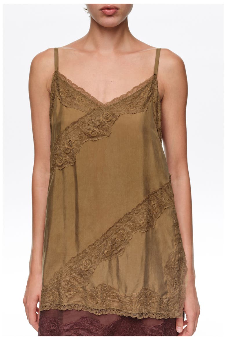 Lace Trim Slip Top, Alternate, color, KHAKI