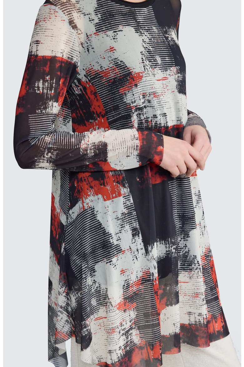 Gwyneira Printed Mesh Tunic, Alternate, color, Red Print