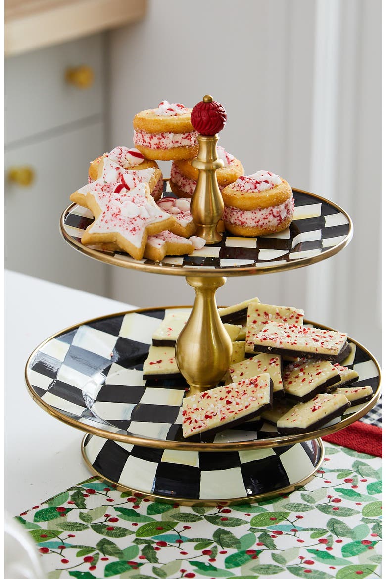 Courtly Check Enameled Steel 2-Tier Sweets Stand, Alternate, color, BLACK/ WHITE