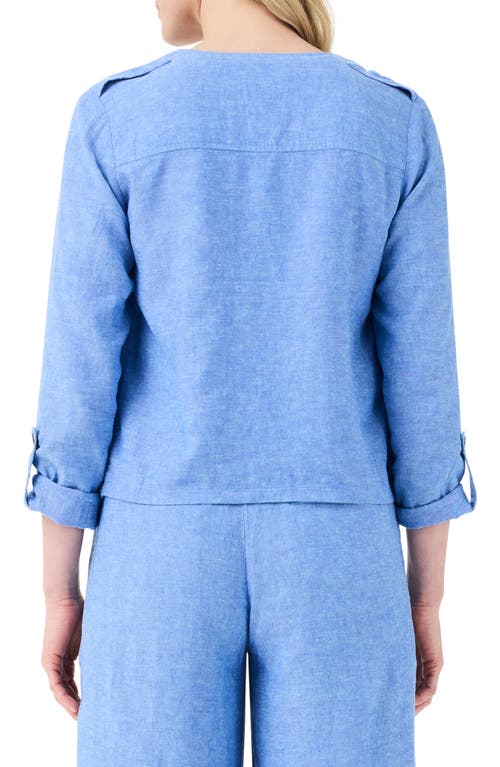Nic + Zoe Rumba Linen Blend Moto Jacket In Blue