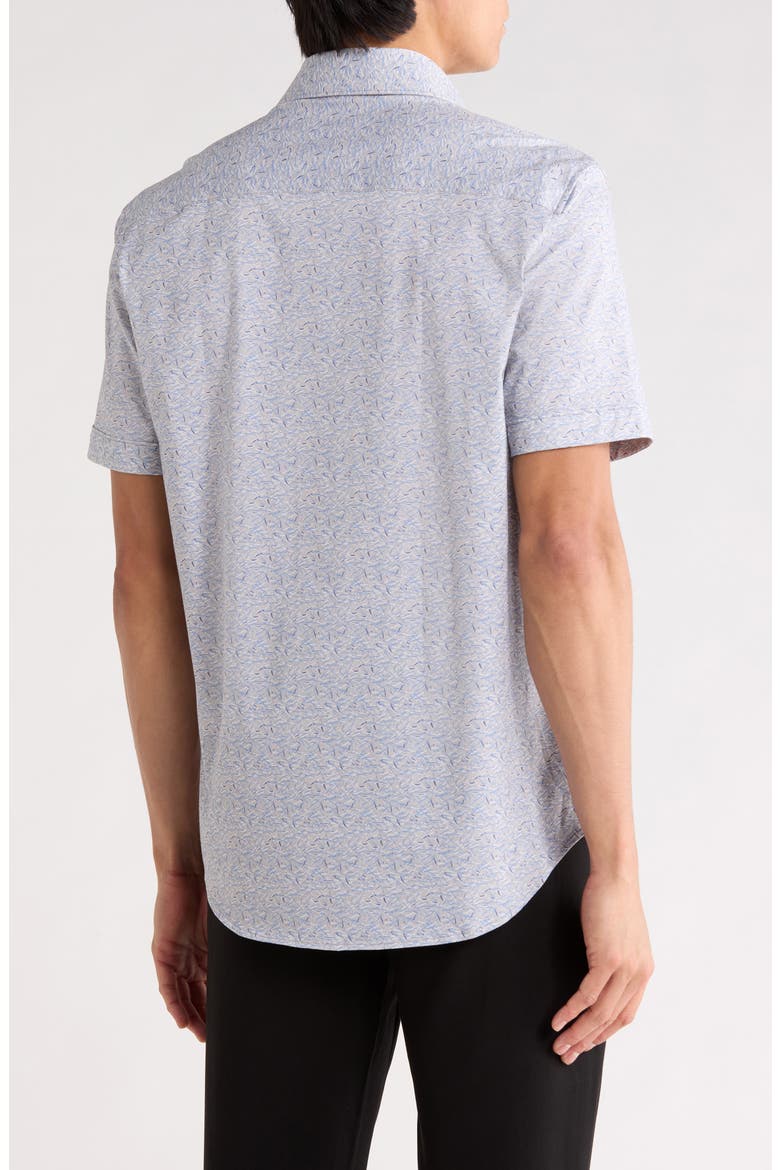 Abstract Print Stretch Cotton Short Sleeve Button-Up Shirt, Alternate, color, SAND