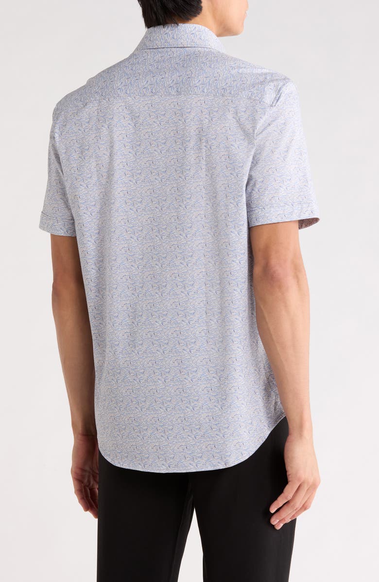 Bugatchi Abstract Print Stretch Cotton Short Sleeve Button-Up Shirt, Alternate, color, Sand