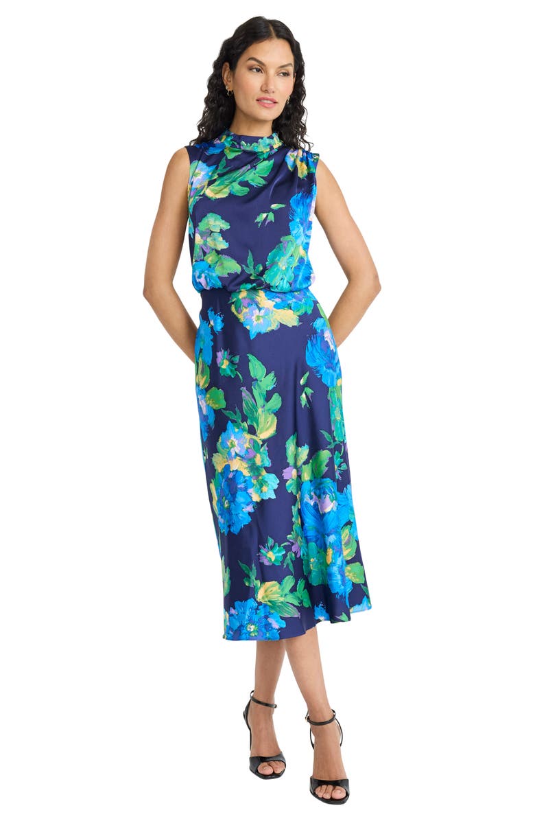 Maggy London Floral Charmeuse Midi Dress, Alternate, color, Navy/ Blue