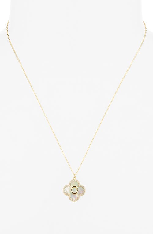 Argento Vivo Sterling Silver Clover Mother-of-pearl Initial Pendant Necklace In Gold