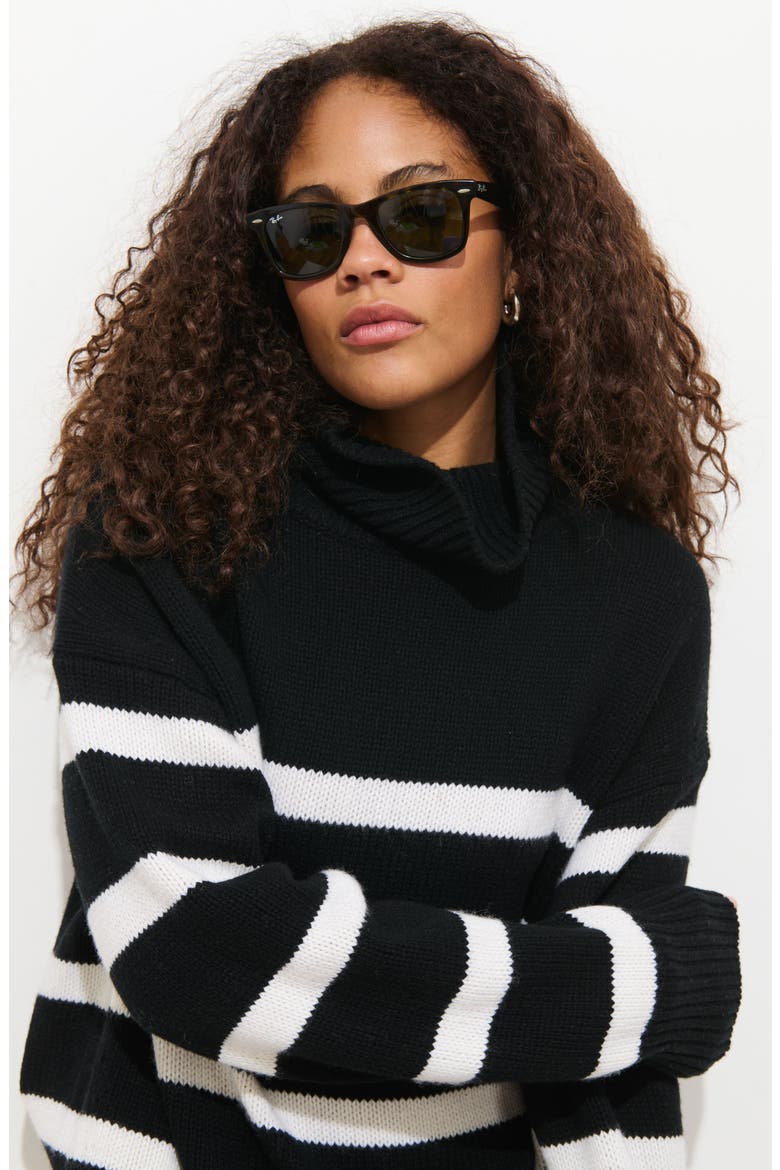 Nottinghill Turtleneck Wool Blend Sweater, Alternate, color, BLACK / WHITE STRIPE