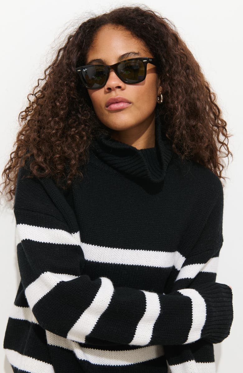 Alex Mill Nottinghill Turtleneck Wool Blend Sweater, Alternate, color, Black / White Stripe