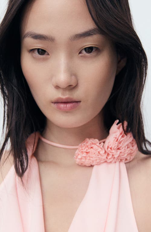Mango Halter Drape Neck Top With 3d Floral In Pink