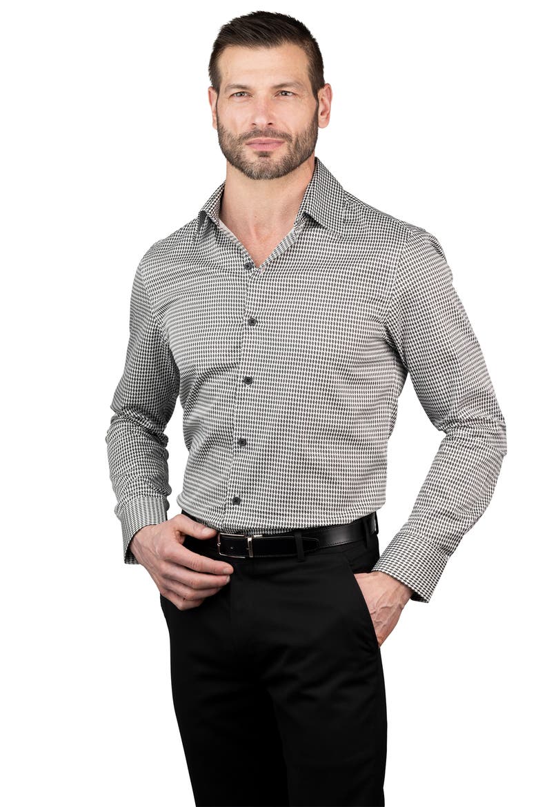 Trim Fit Kameo Print Cotton Dress Shirt, Alternate, color, BLACK