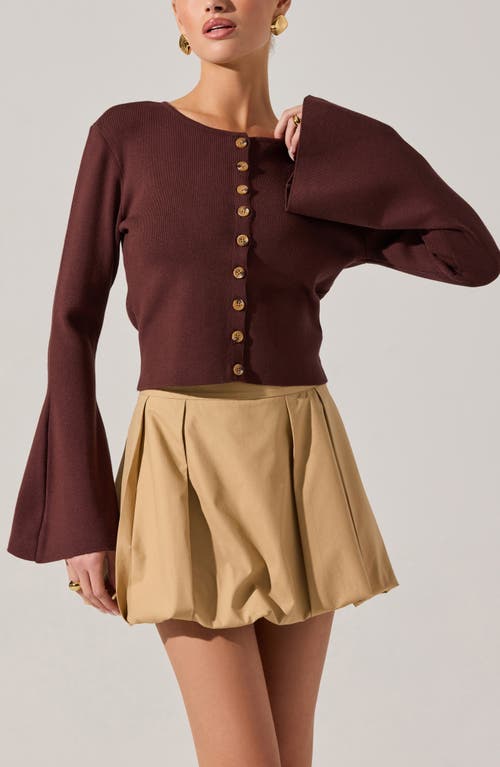 Astr The Label Nylah Flare Sleeve Cardigan In Brown