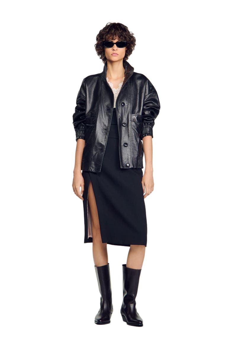 Oversized leather jacket, Alternate, color, Black