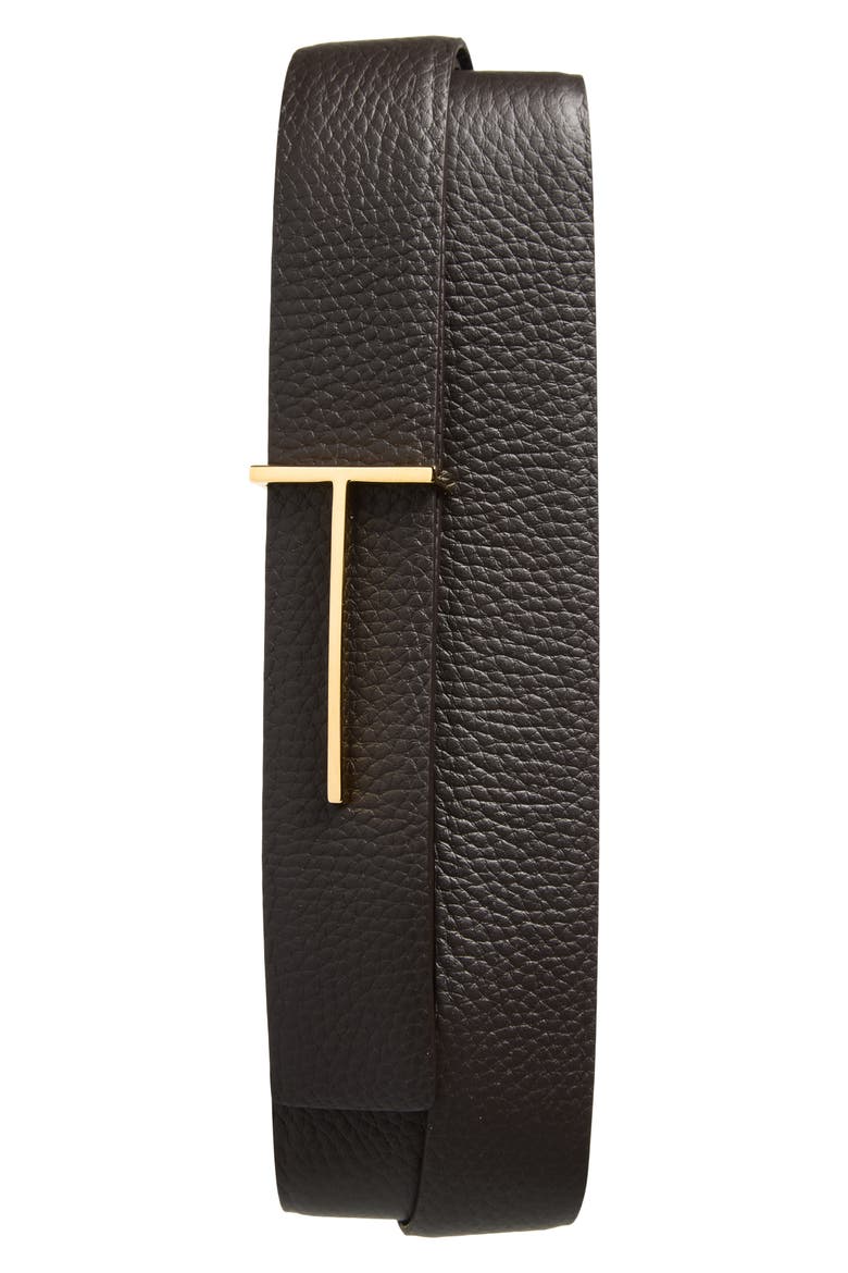 Slim T Soft Grain Leather Belt, Main, color, BROWN/ BLACK