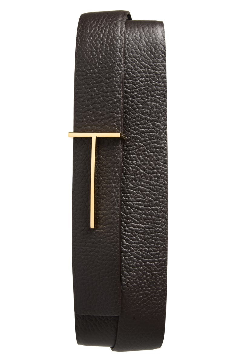 TOM FORD Slim T Soft Grain Leather Belt, Main, color, Brown/ Black