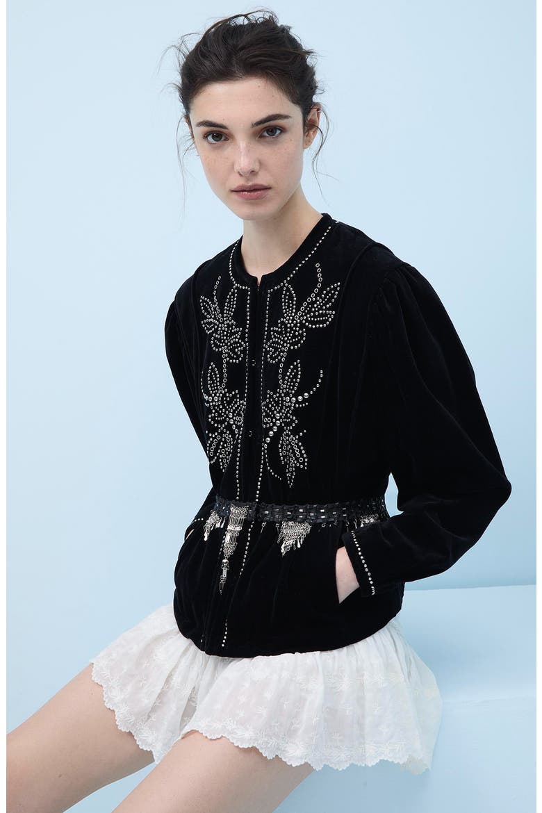 Zoelia Embroidered Cotton & Silk Miniskirt, Alternate, color, WHITE