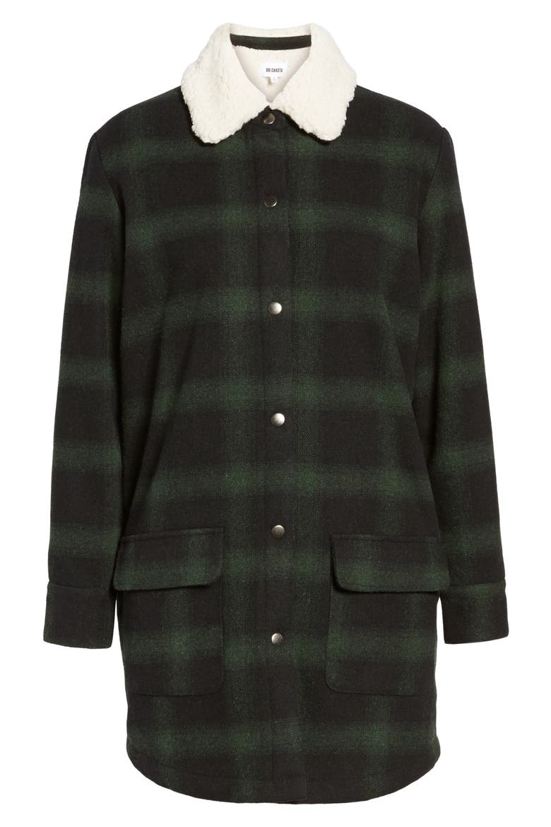 BB Dakota Bradley Fleece Lined Plaid Coat, Alternate, color, FOREST GREEN