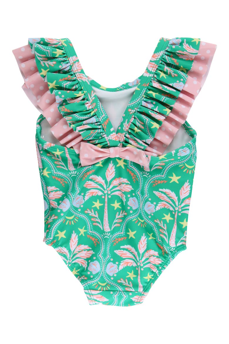 Kids' Coconut Cabana Bow V-Back UPF 50+ One-Piece Swimsuit, Alternate, color, GREEN