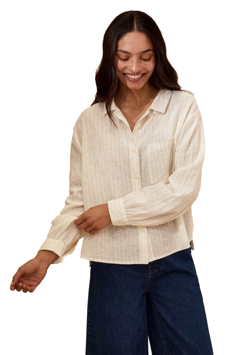 Celtic & Co. Draped Boxy Collared Shirt, Main, color, Ecru Pinstripe