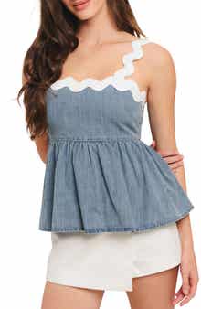 Rickrack Cotton Peplum Top