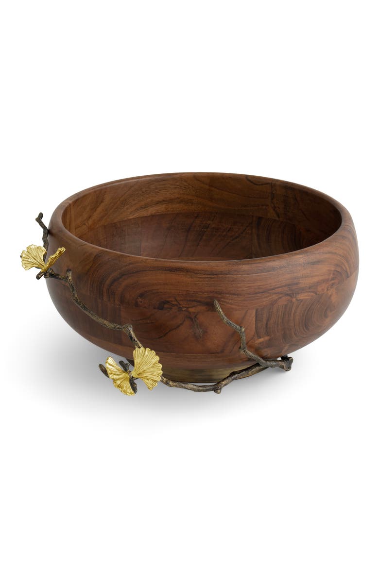 Butterfly Ginkgo Wood Salad Bowl, Main, color, BROWN