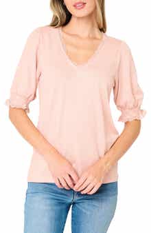 GIBSONLOOK Lace Detail V-Neck Knit Top