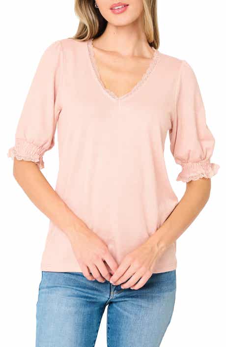 GIBSONLOOK Lace Detail V-Neck Knit Top