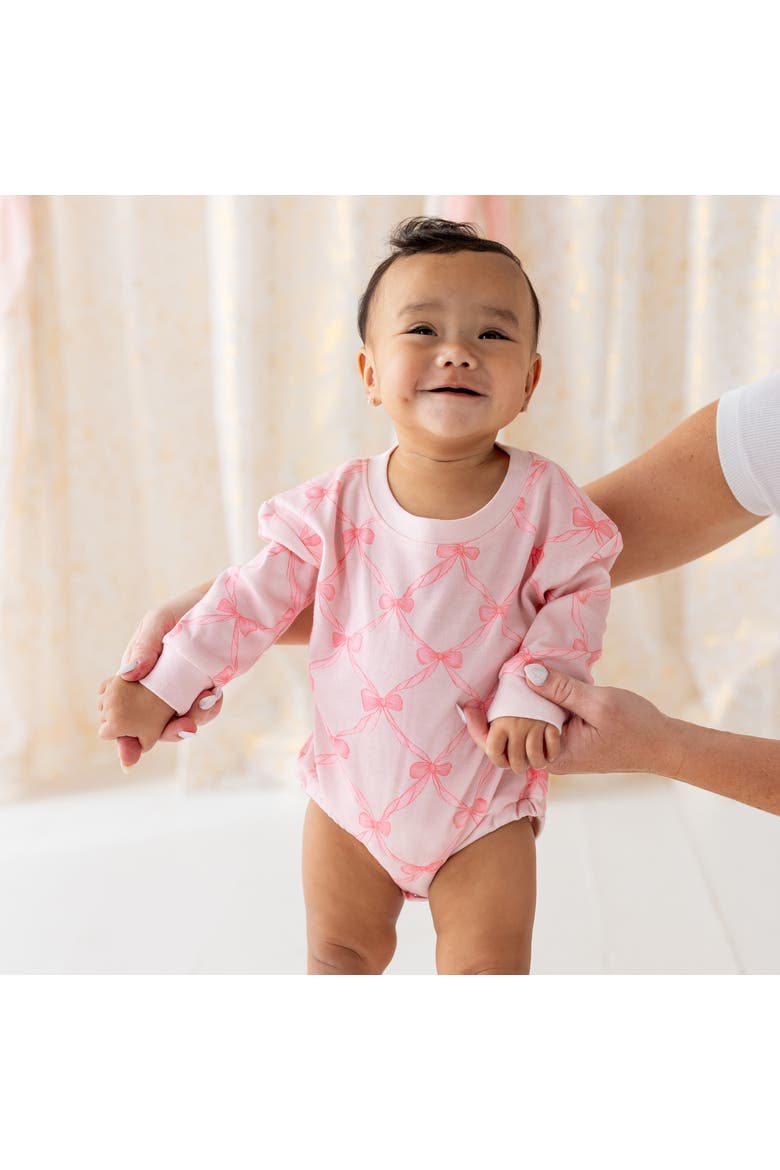 Bow Trellis Long Sleeve Romper, Alternate, color, Ballet Pink