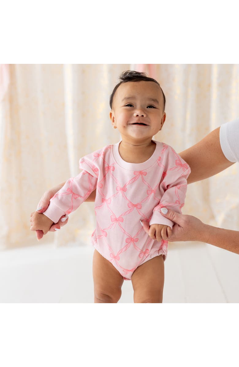 Sweet Wink Bow Trellis Long Sleeve Romper, Alternate, color, Ballet Pink